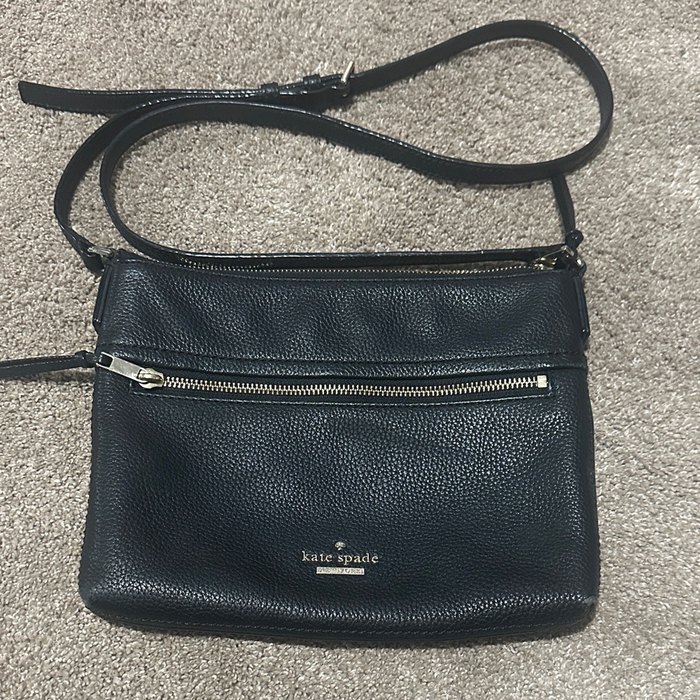 kate spade Black Pebbled Leather Crossbody with Gold Hardware